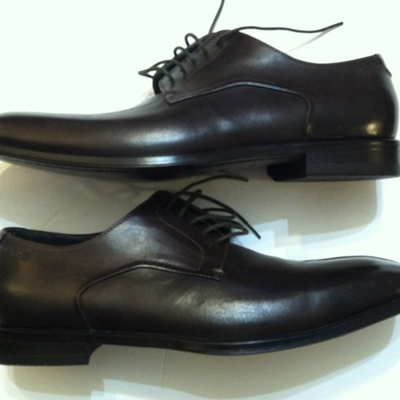 HUGO BOSS MEN\'S NEW DARK BROWN LEATHER OXFORD DRESS SHOES SIZE: 9M